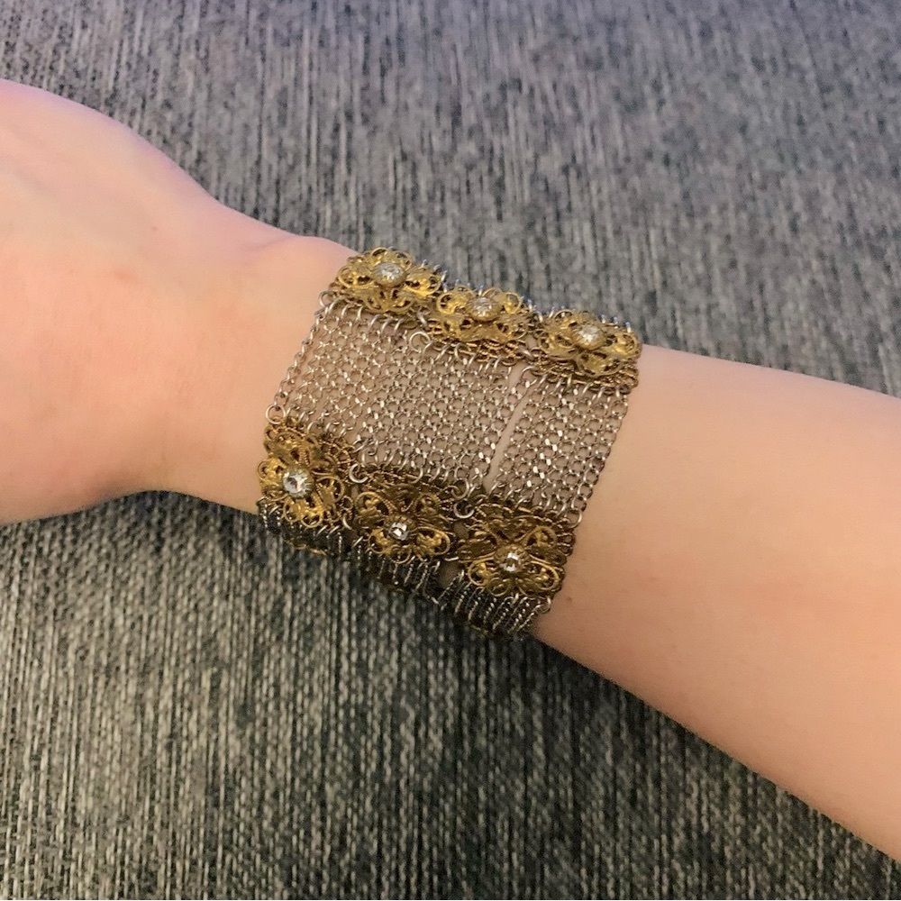 Vintage Two-Tone Filigree Floral Multi Strand Bracelet